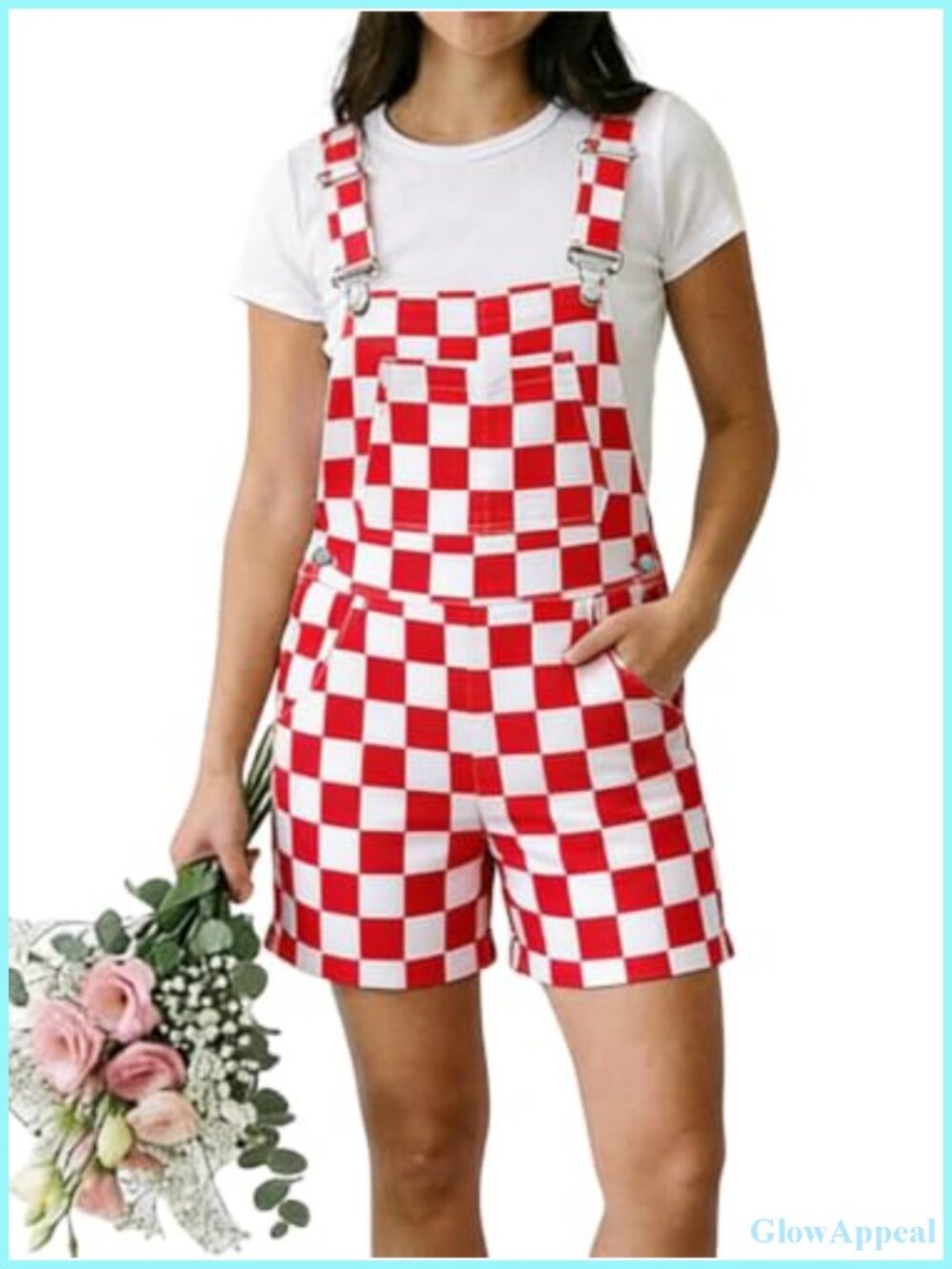 Plaid Bib Overalls Shorts for Women Wide Leg Denim Shortalls Romper